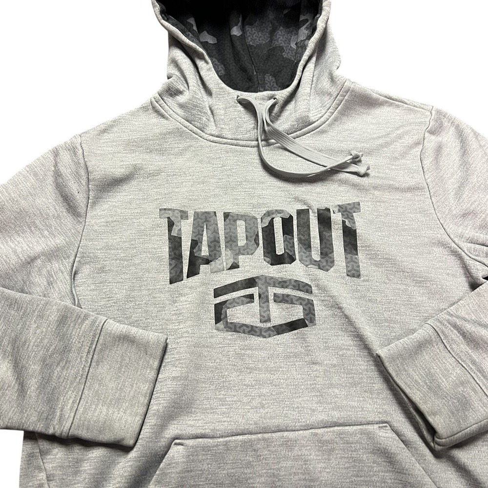 Tapout Hoodie Men Medium Gray Training Sweatshirt Performance MMA Spell Out Logo
